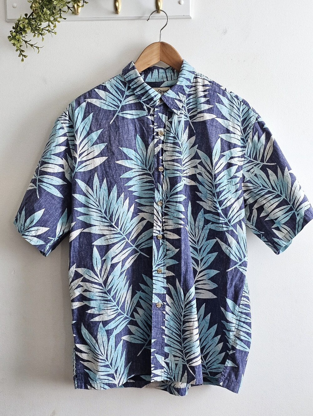 Vintage Cooke Street Honolulu Hawaiian Shirt Mens XL Blue Tropical Palm Print
